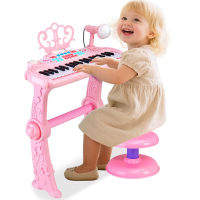 37 Keys Electronic Piano Keyboard with Stool, Portable Musical Toys for Kids Ages 3-8, Early Learning Educational Toys Birthday Gifts for 3 4 5 6 7 8 Year Old Toddlers Girls Boys