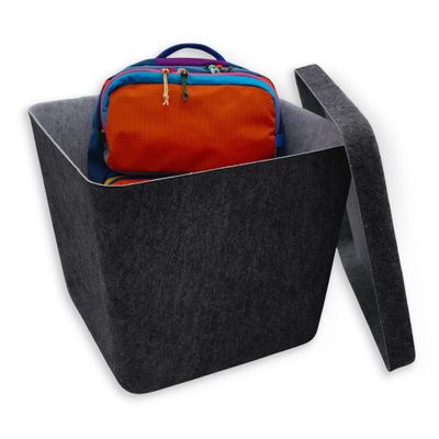 Welaxy large stackable felt bin Functional basket container for Toys Pet Books Clothes throw blanket hide storage solution multi-use as footrest foot stool coffee table (Charcoal)