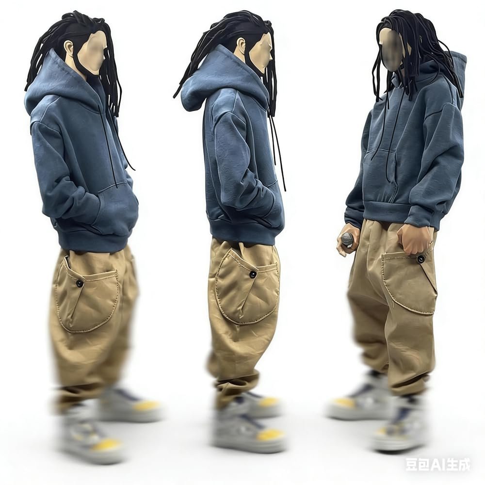 1/6 Oversize Miniature Pocket Hoodie Sweater Rapper Hip-hop Pants for 12'' Action Figure Custom (Hoodie+Pants Set)