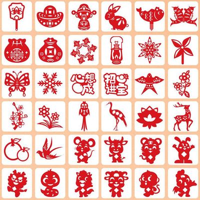 30PCS/90PCS Chinese Paper Cutting Kit, Paper Art Crafts Kits for Window Decoration Spring Festival Chinese New Year Celebration Activity