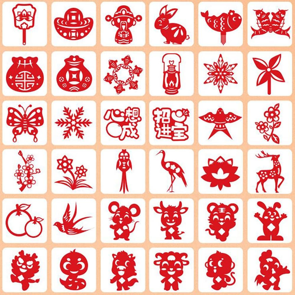 30PCS/90PCS Chinese Paper Cutting Kit, Paper Art Crafts Kits for Window Decoration Spring Festival Chinese New Year Celebration Activity