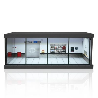 1/43 Scale Diorama Car Garage Model, Fits for 1/43 Die-Cast Model Car LED Lighting Car Showroom Model, City Parking Lot Display Model,Model Car Storage Display Scene Model with Dust Door(Repair Shop)