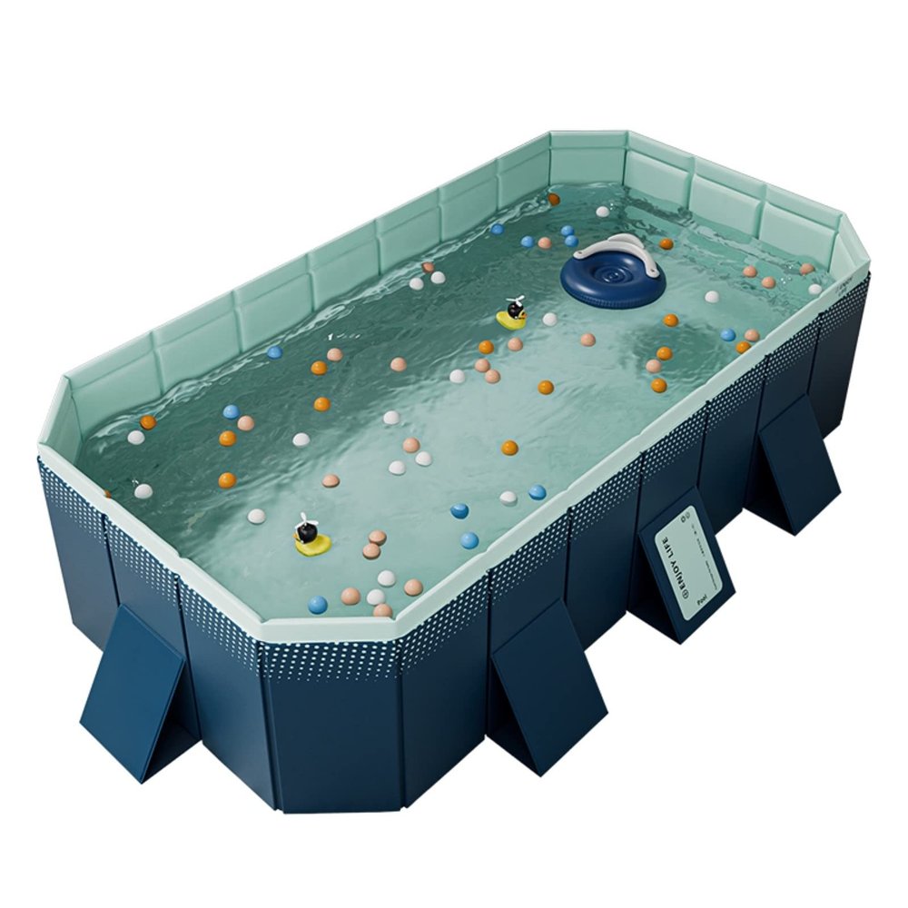 CHSUFBTY Large Foldable Swimming Pool - Collapsible Family-Sized Portable Pool for Kids Adults w/Double Drain, Thickened PVC (Multiple Sizes 1-8 People)(Tianzhu Blue,72.8 * 53.3 * 20.8in)