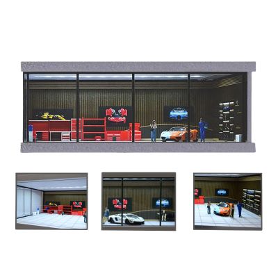 1/43 Scale Diorama Car Garage Model, Fits for 1/43 Die-Cast Model Car LED Lighting Car Showroom Model, City Parking Lot Display Model,Model Car Storage Display Scene Model with Dust Door(B)