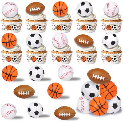 12 PCS Sports Cupcake Toppers Baseball Football Soccer Baseball Cupcake Picks Sports Player Party Decorations for Sports Ball Game Theme Baby Shower Birthday Party Cake Decorations Supplies