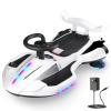 12V Electric Wiggle Car with Pedal, Rechargeable 2-in-1 Swing Car, Drifting Car with Backrests, Anti-Rollover, Spray, Flashing Lights, Music, Bluetooth, for Ages 3 and Up, 150 lbs(White + Black) view 1