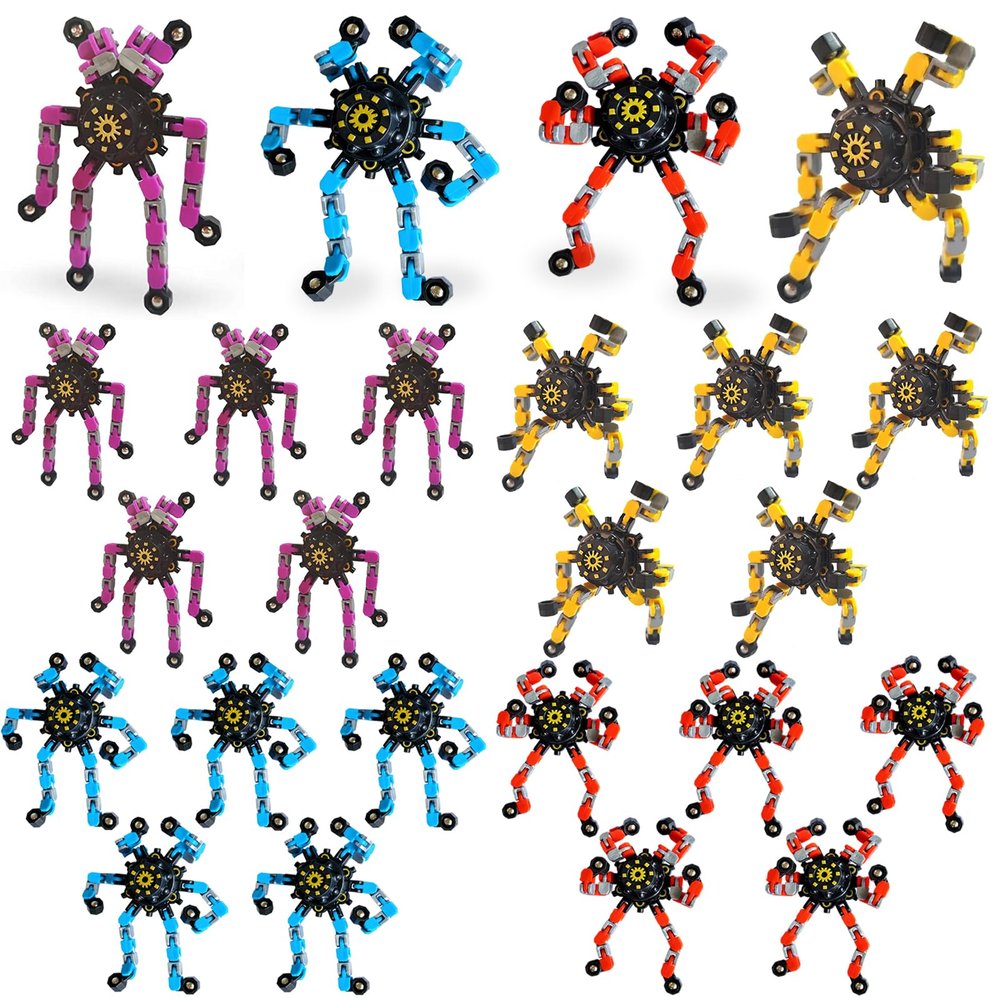 24 Pcs Funny Sensory Fidget Toys,Deformable Chain DIY Robot Spinners Fingertip Stress Relief Gyro Toy Birthday Gifts Christmas Goodie Bag Stuffers Classroom Prizes Party Favors for Kids Adults