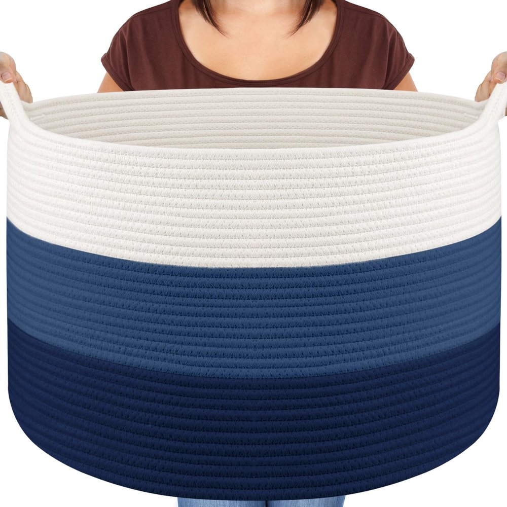 Maliton XXX Large Cotton Rope Blanket Basket, 22" x 22" x 14" Storage Baskets for Organizing, Kids Dog Toy Storage Box Organizer Bins, Blanket Holder for Living Room, Bedroom, Kids Room, Bathroom