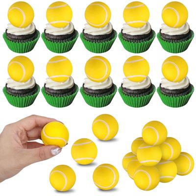 12 PCS Tennis Cupcake Toppers Assembled 3D Foam Mini Sport Ball Cupcake Picks Tennis Party Decorations for Tennis Theme Baby Shower Kids Birthday Party Cake Decorations Supplies Yellow