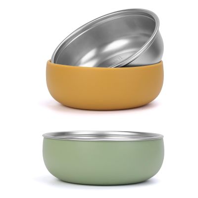 ShineMe Baby Bowls 2 Pack, Stainless Steel Bowls for Kids with Detachable Thick Colored Silicone Shell, Unbreakable Toddler Bowls for Soup, Cereal, Snack...