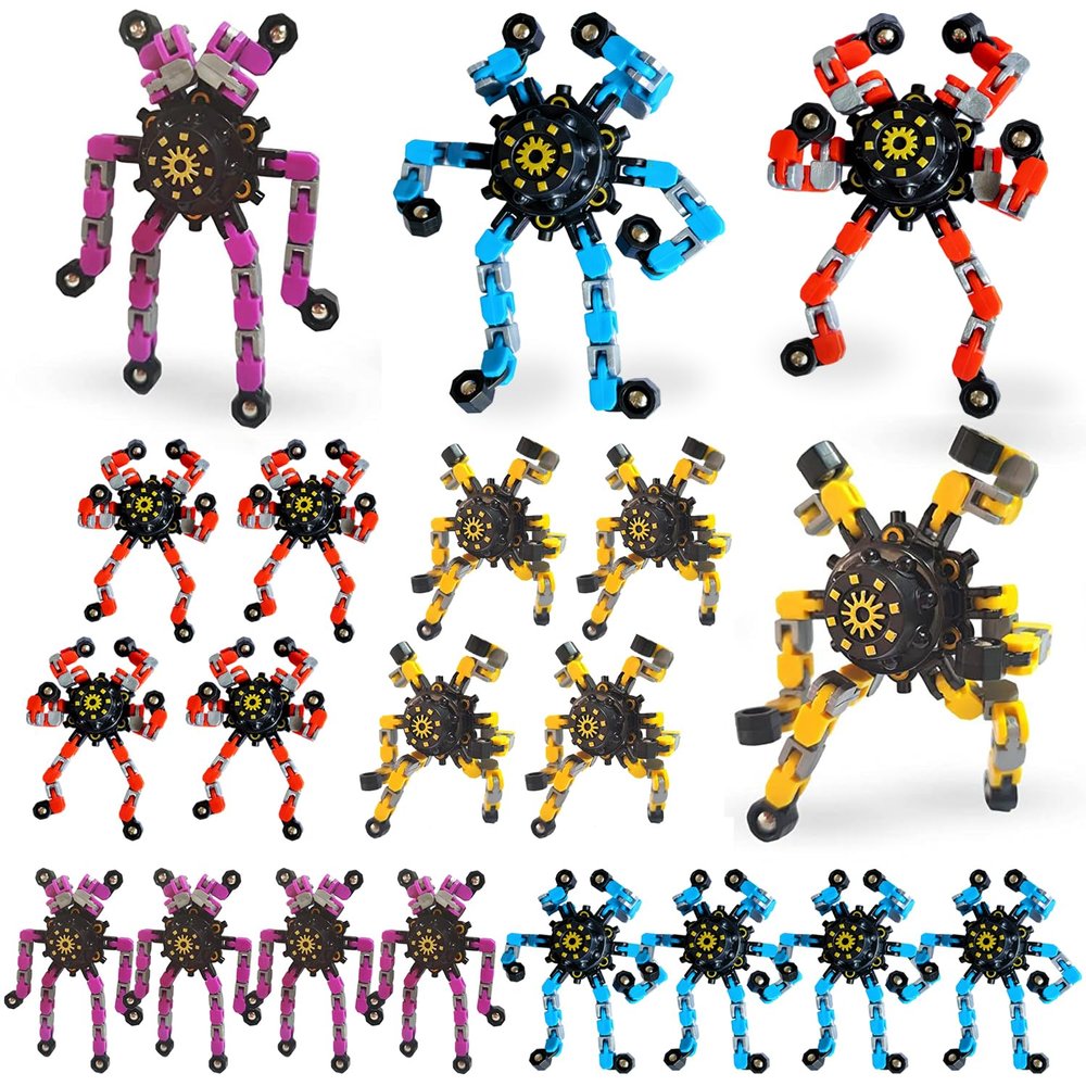 20 Pack Funny Sensory Fidget Toys,Deformable Chain DIY Robot Spinners Fingertip Stress Relief Gyro Toy Birthday Gifts Christmas Goodie Bag Stuffers Classroom Prizes Party Favors for Kids Adults