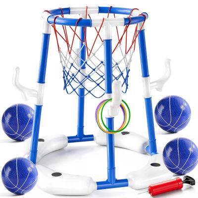 JUKUDAHU Pool Basketball Hoop, Boy Pool Toys for Kids Ages 4-8, 2-in-1 Floating Pool Ring Game with 4 Balls and Pump, Outdoor Swimming Water Play Toy, Summer Water Toys for Kids Adults Age 3-12