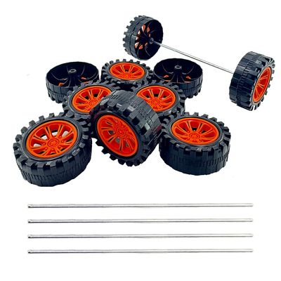 10PCS Toy Car Wheels 2mm Dia Shaft Plastic Car Wheels with 5PCS Shaft Round Rod Axles for RC Car Truck Robot DIY Model Toy Building Accessories (2x16x42mm Orange)