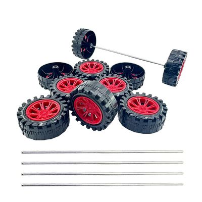 10PCS Toy Car Wheels 2mm Dia Shaft Plastic Car Wheels with 5PCS Shaft Round Rod Axles for RC Car Truck Robot DIY Model Toy Building Accessories (2x14x38mm Red)