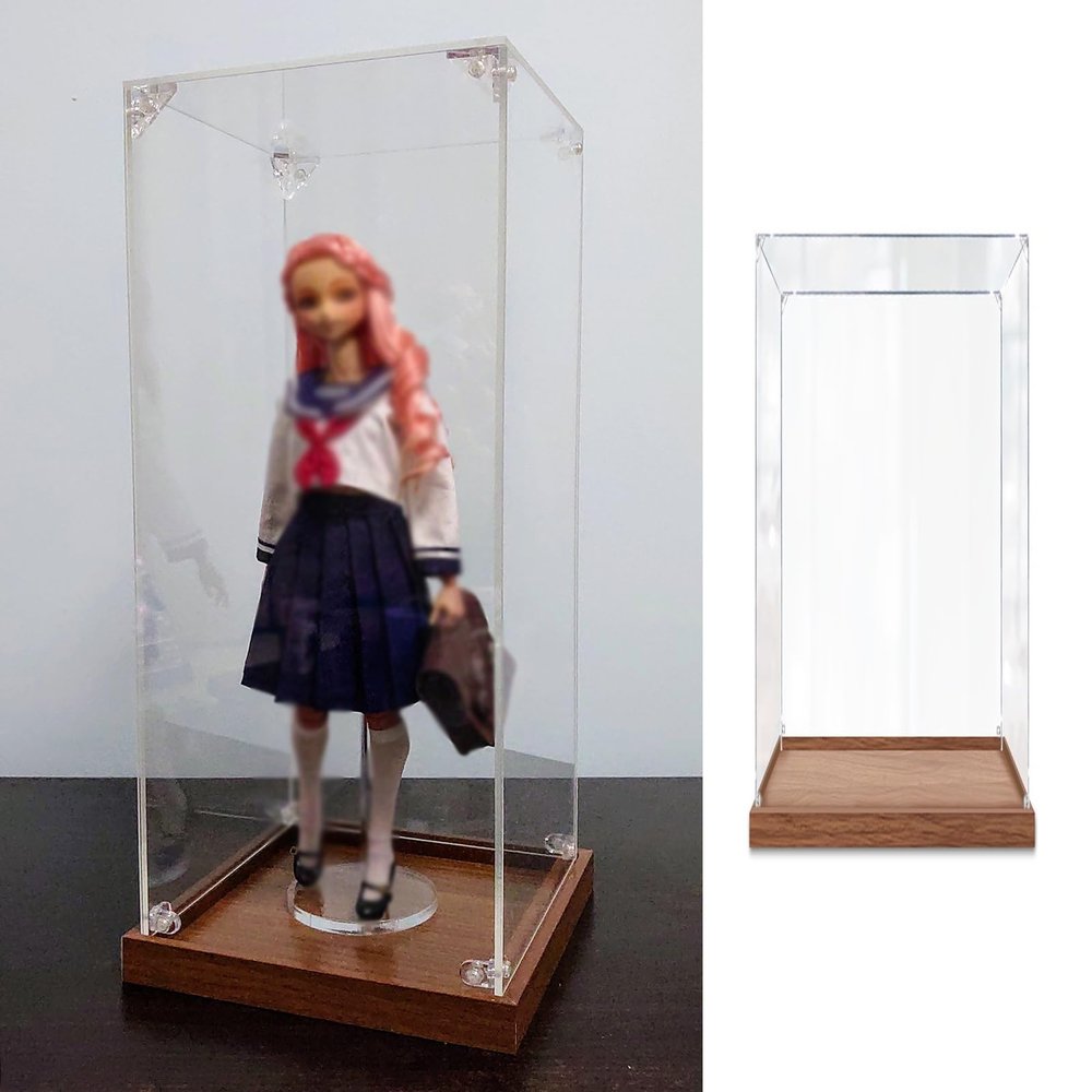 CMYUN Tall Acrylic Display Case with Wood Base, Clear PVC Display Box for Collectibles, Trophy Model Car Figures Curio Display Storage Bins, Customizable(55x25x15cm(22"x10"x6"))