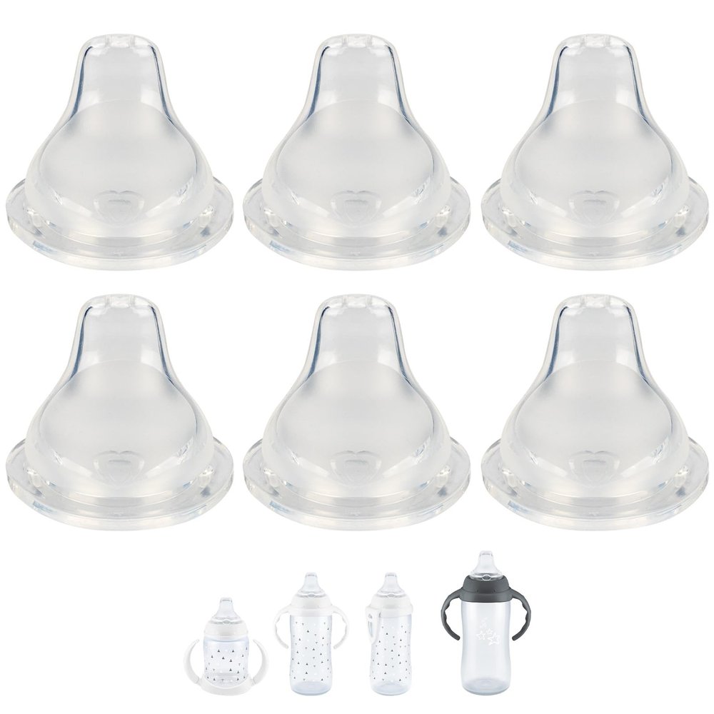 6 Count Replacement Silicone Spout Compatible with NUK, Soft Spout Replacement for NUK Active and Learner Cups, Soft 100% Silicone Sippy Cup Nipples6m+
