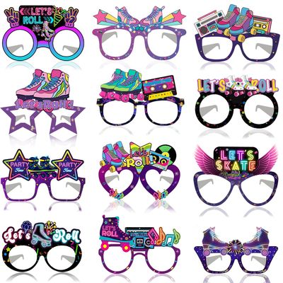 24 PCS Roller Skate Party Favors Roller Skating Paper Eyeglasses Retro 60s & 80s Party Favors Supplies Roller Skating Party Decorations Retro Hip Hop Birthday Supplies Roller Photo Booth Props