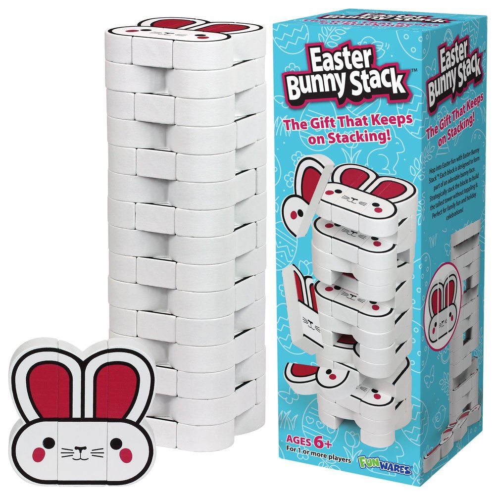 Easter Bunny Stack  Bunny-Themed Wooden Stacking Game for Kids & Adults, Fun Family Tower Game, Indoor & Outdoor Play, Ages 6+, Easter Basket Gift