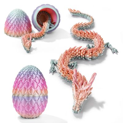 12'' 3D Printed Dragon with Egg, Mystery Cool 3D Printer Articulated Crystal Dragon Animals Fidget Toy for Boys Girls Kid Teen, Dinosaur Toys for Kids 5-7 8-12 Dino Eggs Home DecorRandom Rainbow