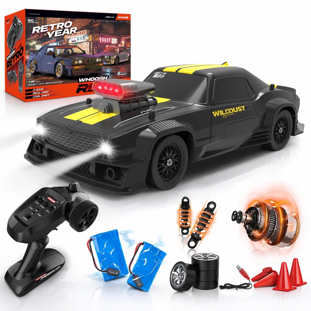 1/16 RC Drift Car for Adult with Gyro Full Proportional 4WD 50KM/h High Speed Remote Control Cars, ESP Drift Racing Vehicle with Lights 2 Rechargeable Batteries, RTR RC Sport Race Cars for Kids Gift