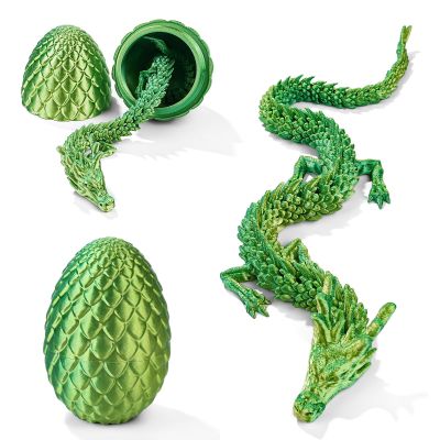 3D Printed Dragon Egg with Dragon Inside, 12'' Dragon Figurine Toy for Kids Desk Toys, Articulated Animals Dinosaur Fidget Toy for Kids 5-7 8-12 Dino Eggs for Boys Girls Home DecorYellow Green
