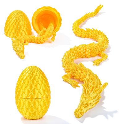 3D Printed Dragon Egg, 12Inch Crystal Dragon with Egg, Full Articulated Crystal Dragon in Egg Desk Toys, Adults Fidget Animals Toys for Autism ADHD GiftSilk Gold