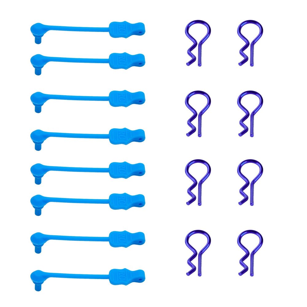 8PCS TGCWENG Universal RC Body Clips w/Pull Tabs Car Clips R Clips for All 1/10 1/12 Scale TRX4 Losi HPI Arrma Kyosho Himoto RC Car Truck Crawler Body Shell Upgrades (1.2mm Purple Clips+Blue Pull)