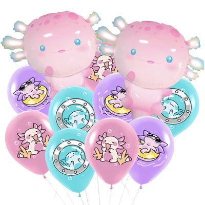 17Pcs Axolotl Balloons/Cute Axolotl Birthday Party Decorations/Aluminum Foil Axolotl Inflatable Balloon for Summer Beach Party Supplies/Animal Protection Theme Activities/Summer Camps/Beach Picnics