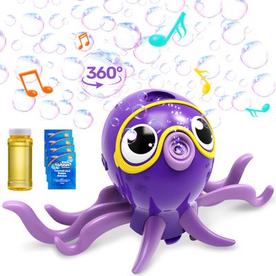 SYNCFUN Dancing Octopus Bubble Machine with Music, 360 Moving & Auto-Avoidance, Cute Bubble Machine Gun Blower with Solution Refills for Kids,Easter,Outdoor, Birthday,Party