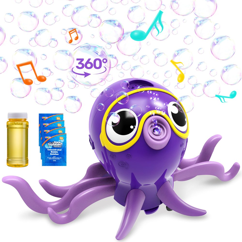 SYNCFUN Dancing Octopus Bubble Machine with Music, 360 Moving & Auto-Avoidance, Cute Bubble Machine Gun Blower with Solution Refills for Kids,Easter,Outdoor, Birthday,Party