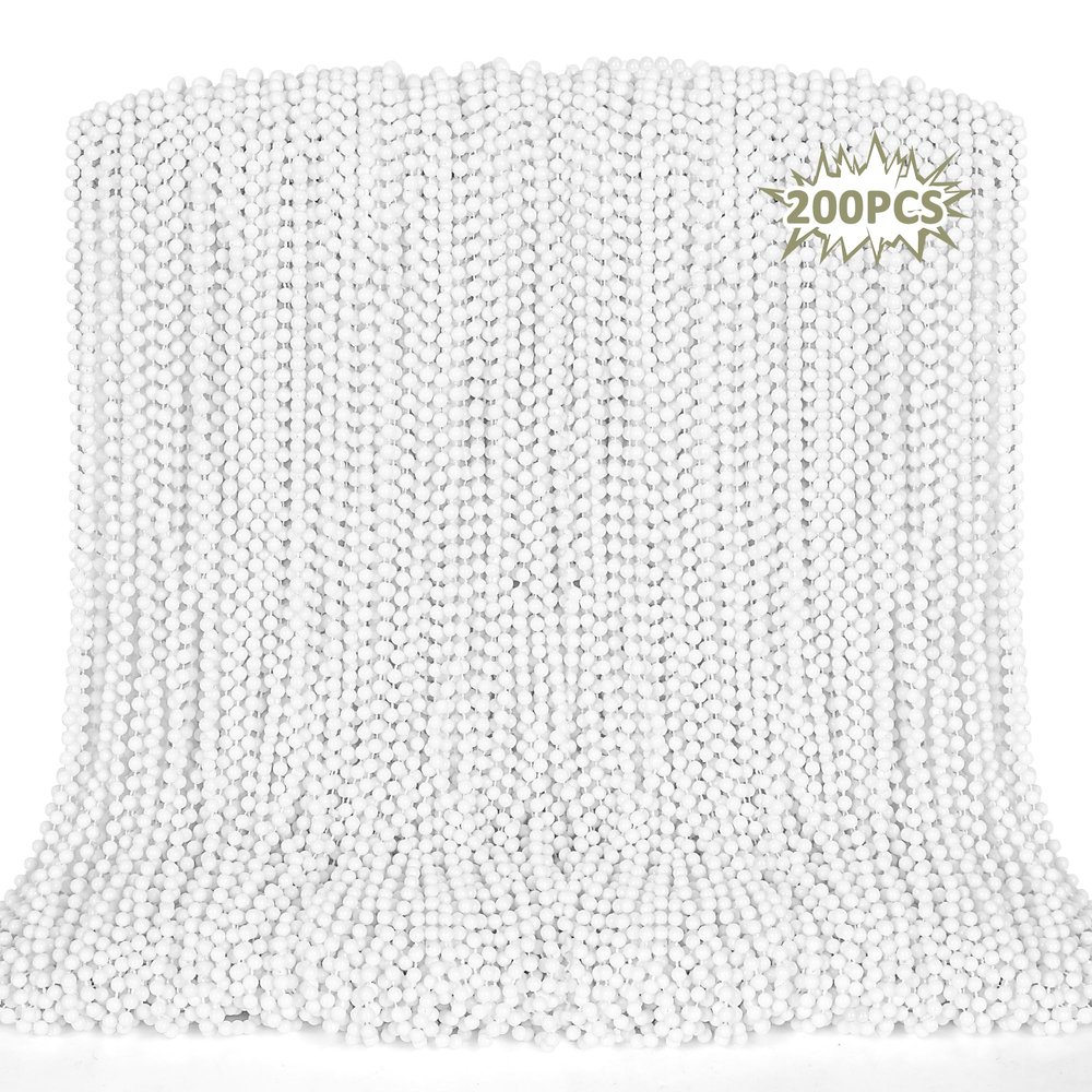 200PCS Bead Necklaces Party Favors, White Mardi Gras Beads Stuff Accessories, 33" 6mm Round Holiday Beads Necklace Decorations Bulk, White Beads for Wedding Birthday School Celebrations Parade Throws