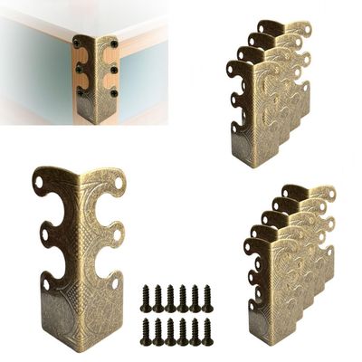 10 pcs Solid Brass Baseboard Corner Protectors, Skirting Board Corner Protectors, Vintage Metal Corner Protector Table Corner Edge Cover Safety Bracket with Screws (10, Antique Bronze)
