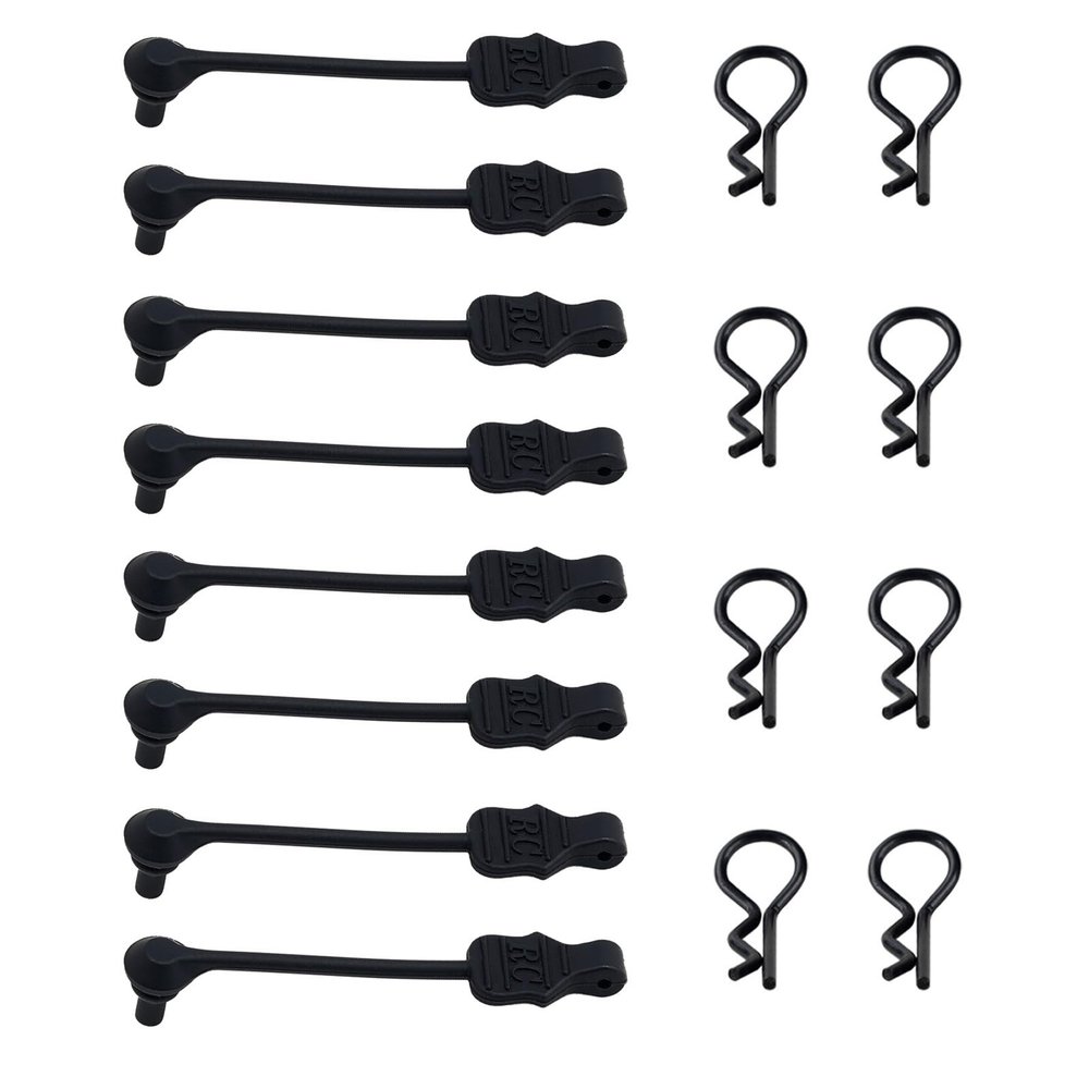 8PCS TGCWENG Universal RC Body Clips w/Pull Tabs Car Clips R Clips for All 1/10 1/12 Scale TRX4 Losi HPI Arrma Kyosho Himoto RC Car Truck Crawler Body Shell Upgrades (1.2mm Black Clips+Black Pull)