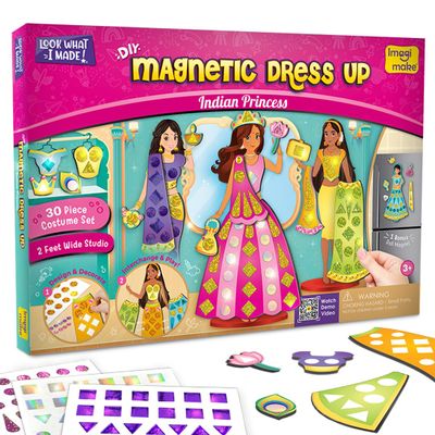 Imagimake DIY Magnetic Dress-Up Indian Princess | Pretend Play Toys for Kids | 30 Magnetic Dresses & Accessories | Interchange & Create Unlimited Outfits | Birthday Gift for 3,4,5,6,7,8 Year Old Girl