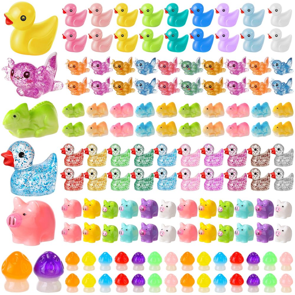 Barydat 200 Pcs Mini Resin Animals Figures Small Variety Animals to Hide Tiny Figures Miniature for Easter Party Favors Bag Fillers Gifts Landscape Garden Dollhouse Decorations (Duck,Axolotl,Lizard)