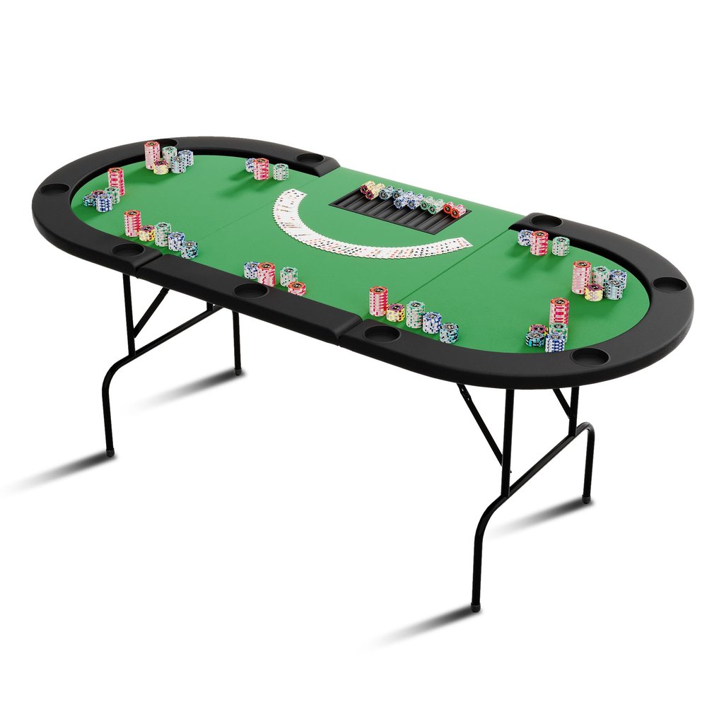 Hipicute Poker Table w/Metal Legs, Oval Poker Table 9 Cup Holders, Blackjack Gaming Table with Water-Resistant Cushioned Rail