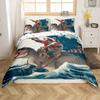 jejeloiu Cartoon Raccoon Duvet Cover Set Funny Dragon Bedding Set for Kids Boys Girls Japanese Ocean Wave Comforter Cover Rustic Wooden Quilt Cover with 1 Pillowcase 2Pcs Bedding Toddler,No Comforter view 1