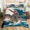 jejeloiu Cartoon Raccoon Duvet Cover Set Funny Dragon Bedding Set for Kids Boys Girls Japanese Ocean Wave Comforter Cover Rustic Wooden Quilt Cover with 1 Pillowcase 2Pcs Bedding Toddler,No Comforter view 3