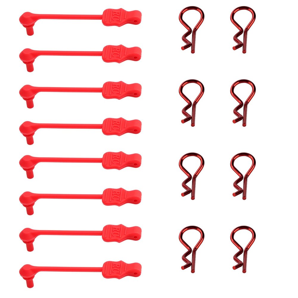 8PCS TGCWENG Universal RC Body Clips w/Pull Tabs Car Clips R Clips for All 1/10 1/12 Scale TRX4 Losi HPI Arrma Kyosho Himoto RC Car Truck Crawler Body Shell Upgrades (1.2mm Red Clips+Red Pull)
