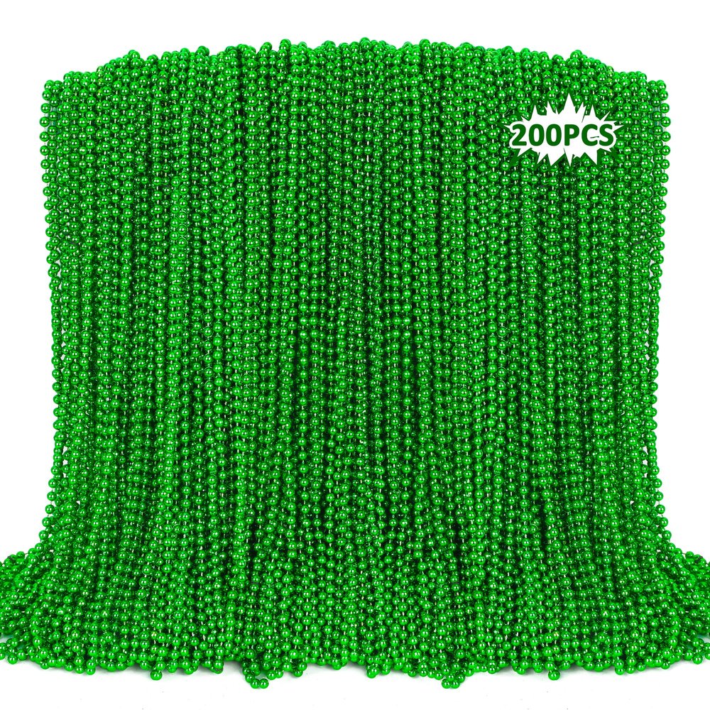 St Patricks Day Necklaces, 200PCS Green Beads Necklaces Decorations, 33" Saint Patricks Day Mardi Gras Xmas Necklace Party Favor, Green Mardi Gras Beads Bulk for Wedding Birthday Holiday Parade Throw