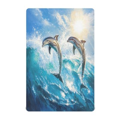 Kigai Jumping Dolphin Baby Crib Sheet for Boys and Girls Jersey Knit Fitted Crib Sheet for Standard Baby Bed Toddler Mattress Cover Cozy Soft Breathable, 27x39 inch
