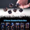 AUSTOR 6 Sided Dice 16mm, 6 Pieces D6 Dice Handmade Sharp Edge Resin Dices Set with Metal Case for Tenzi, Farkle, Yahtzee, Bunco or Teaching Math, Dark Star view 2