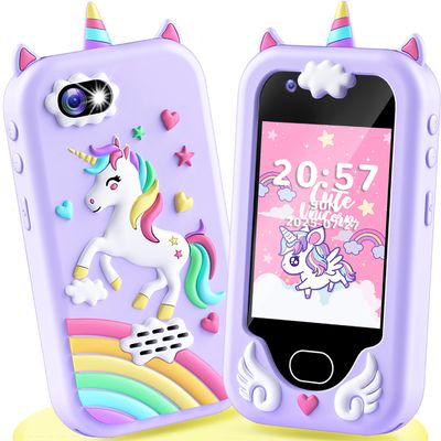 Kids Play Phone, Smart Phone with Dual Camera - Valentine's Day Present Easter Birthday Gift for 3 4 5 6 7 8 9 10 Years Old Girls, Toddler Toys Pretend Phone with 32GB Memory Card, Purple