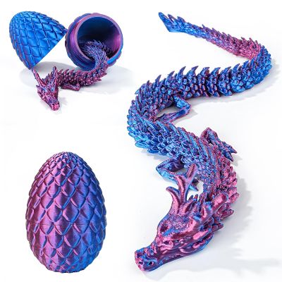 12'' 3D Printed Dragon with Egg, Mystery Cool 3D Printer Articulated Crystal Dragon Animals Fidget Toy for Boys Girls Kid Teen, Dinosaur Toys for Kids 5-7 8-12 Dino Eggs Home DecorRed Blue