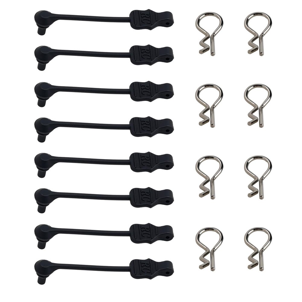 8PCS TGCWENG Universal RC Body Clips w/Pull Tabs Car Clips R Clips for All 1/10 1/12 Scale TRX4 Losi HPI Arrma Kyosho Himoto RC Car Truck Crawler Body Shell Upgrades (1.2mm Sliver Clips+Black Pull)