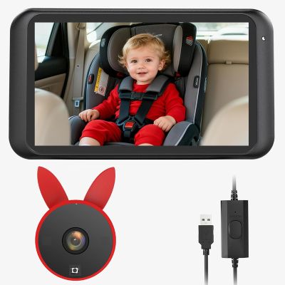 Babyvue BV2 USB Baby Car Camera, 4.5'' HD 1080P USB Rear-Facing Mirror, IR Night Vision, 360 Adjustable, Plug & Play Backup Monitor for Child & Pet Safety