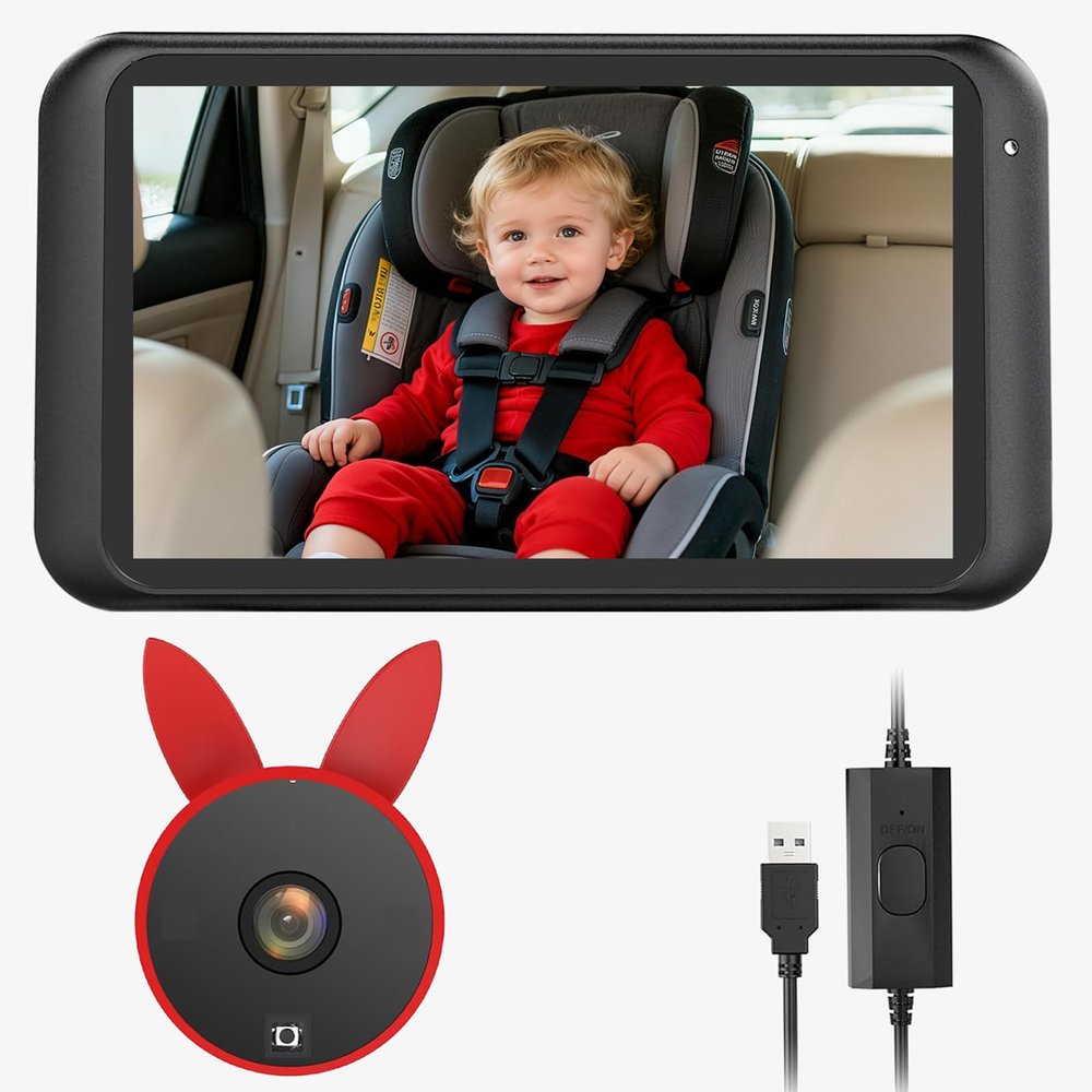Babyvue BV2 USB Baby Car Camera, 4.5'' HD 1080P USB Rear-Facing Mirror, IR Night Vision, 360 Adjustable, Plug & Play Backup Monitor for Child & Pet Safety