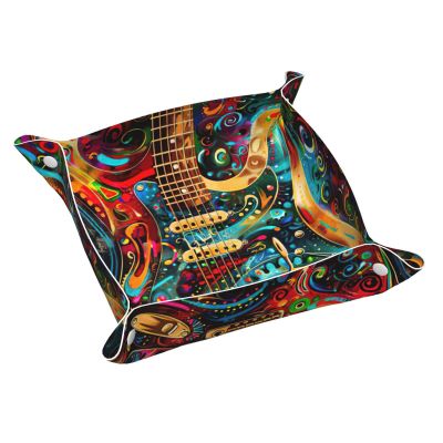 Art Guitar Pattern Print Valet for Women and Man Decorative Desk Organizer Tray Leather Bedside Vanity Tray