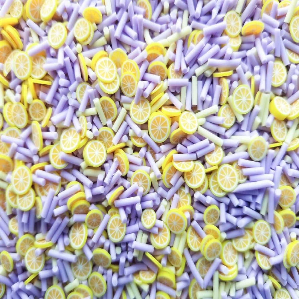 Lavender Lemonade Polymer Clay Fake Sprinkles, Pastel Purple and Yellow Sprinkle Mix with Lemon Slices, Decoden Funfetti Jimmies - Non Edible (15 gram bag)