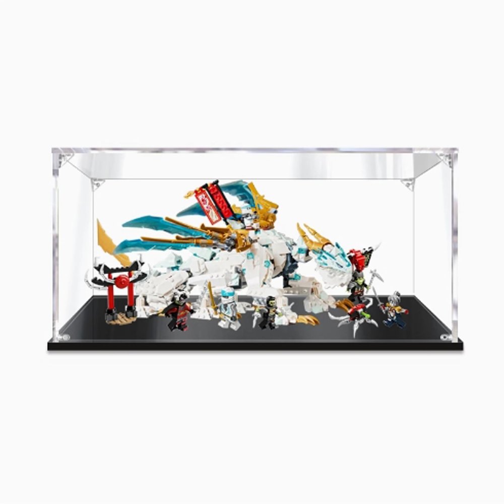 Dustproof Acrylic Display Box Compatible with Lego71786 Cold Ice Divine Dragon Model Display Case, Dustproof Box, Storage Box, Display Box (Only Display Box) (Black Base 3mm)